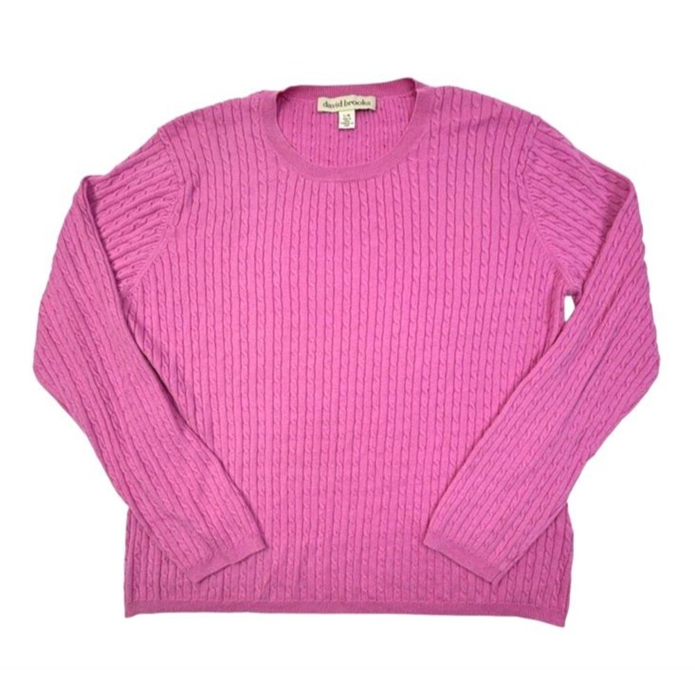 VTG David Brooks Silk Cashmere Blend Cable Knit Sweater Fuchsia Pink Luxe L